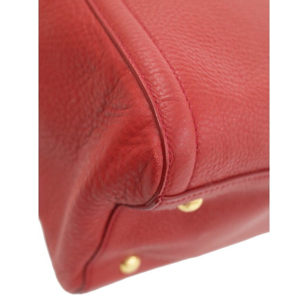 Prada Vitello Daino leather shopping tote bag pebbled leather Red - Picture 4 of 9